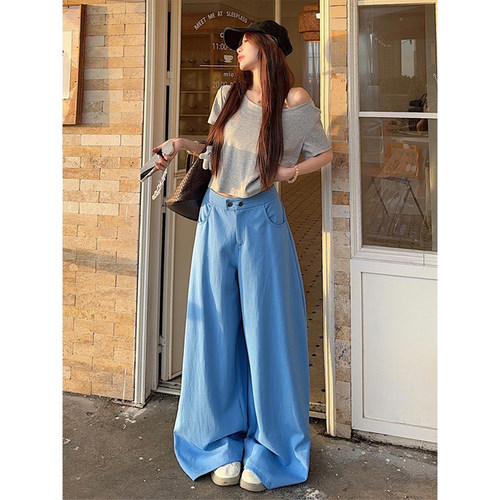SUNONEONE松弛感慵懒风弯刀阔腿裤女夏新款设计感轻薄百搭休闲裤
