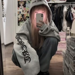 0123start美式华夫格哥特风字母连帽卫衣女秋冬加厚开衫拉链外套