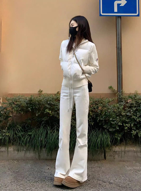 2024新款微喇叭高腰休闲裤子女春秋冬休闲百搭加绒加厚运动卫裤潮