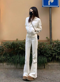 潮 子女春秋冬休闲百搭加绒加厚运动卫裤 2024新款 微喇叭高腰休闲裤