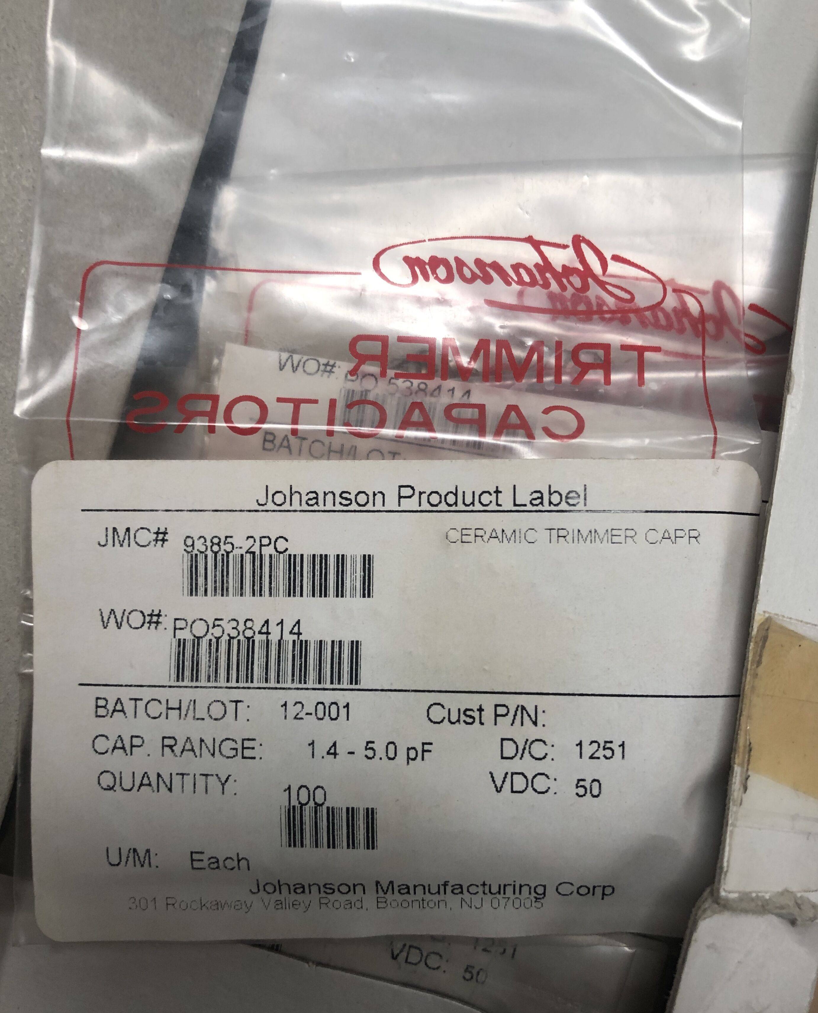 Johanson 直插可调电容 9385-2PC 1.4-5P  50V原装进口 现货