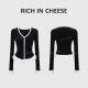 上衣 撞色拼接荷叶边设计针织弹力百搭长袖 RICHINCHEESE 千金晚宴