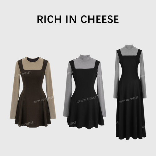 半高领磨毛版收腰连衣裙