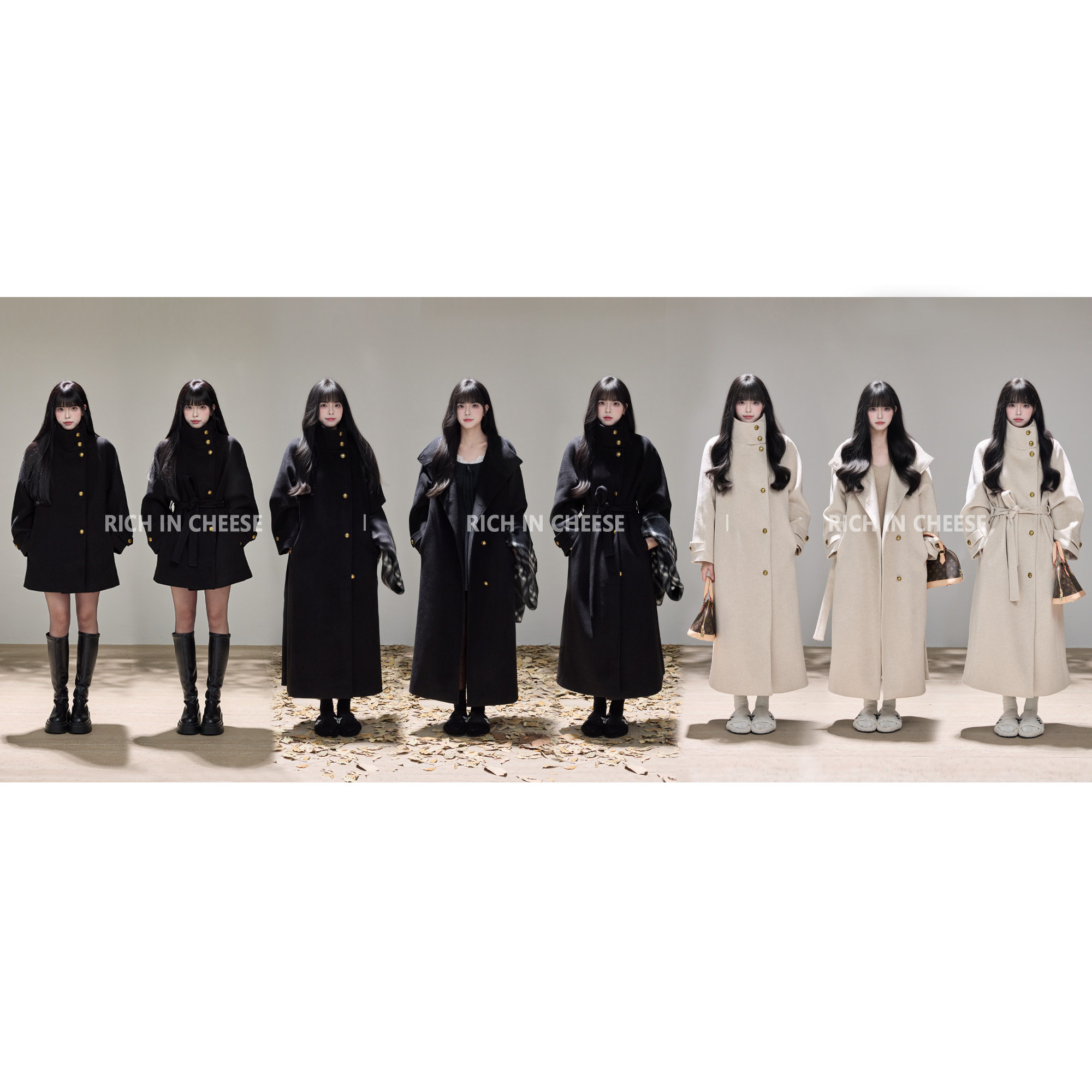 RICHINCHEESE 冬日女王 赫本风气质黑色简约立领高级长款毛呢外套,女装/女士精品,毛呢外套,淘宝优惠券,粉丝福利购,淘宝优惠卷