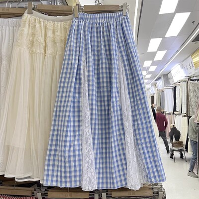 2025春季新款韩系甜美蓝色半身裙