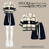 短裤 套装 两件套女2023年新款 学生短袖 韩系潮流冰丝4分短裤 一整套