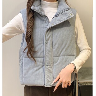 韩国东大门2025秋冬季灯芯绒羽绒棉服棉马甲女背心坎肩外套马夹女