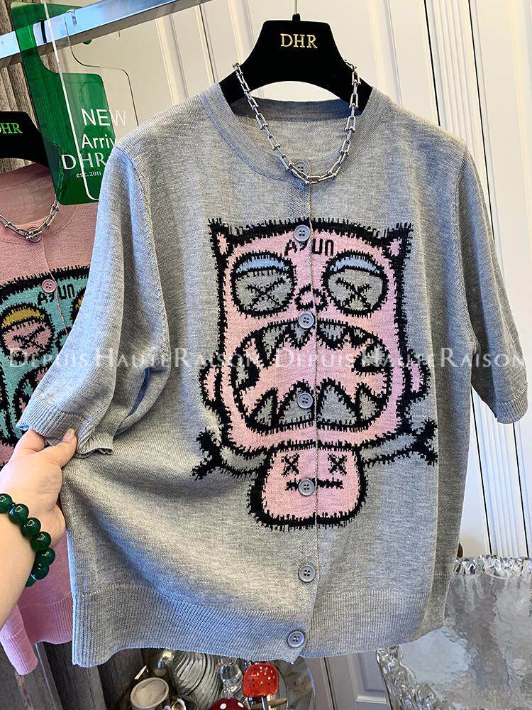 高品质气质小怪兽短袖T恤针织衫女宽松休闲遮肉显瘦开衫上衣半袖