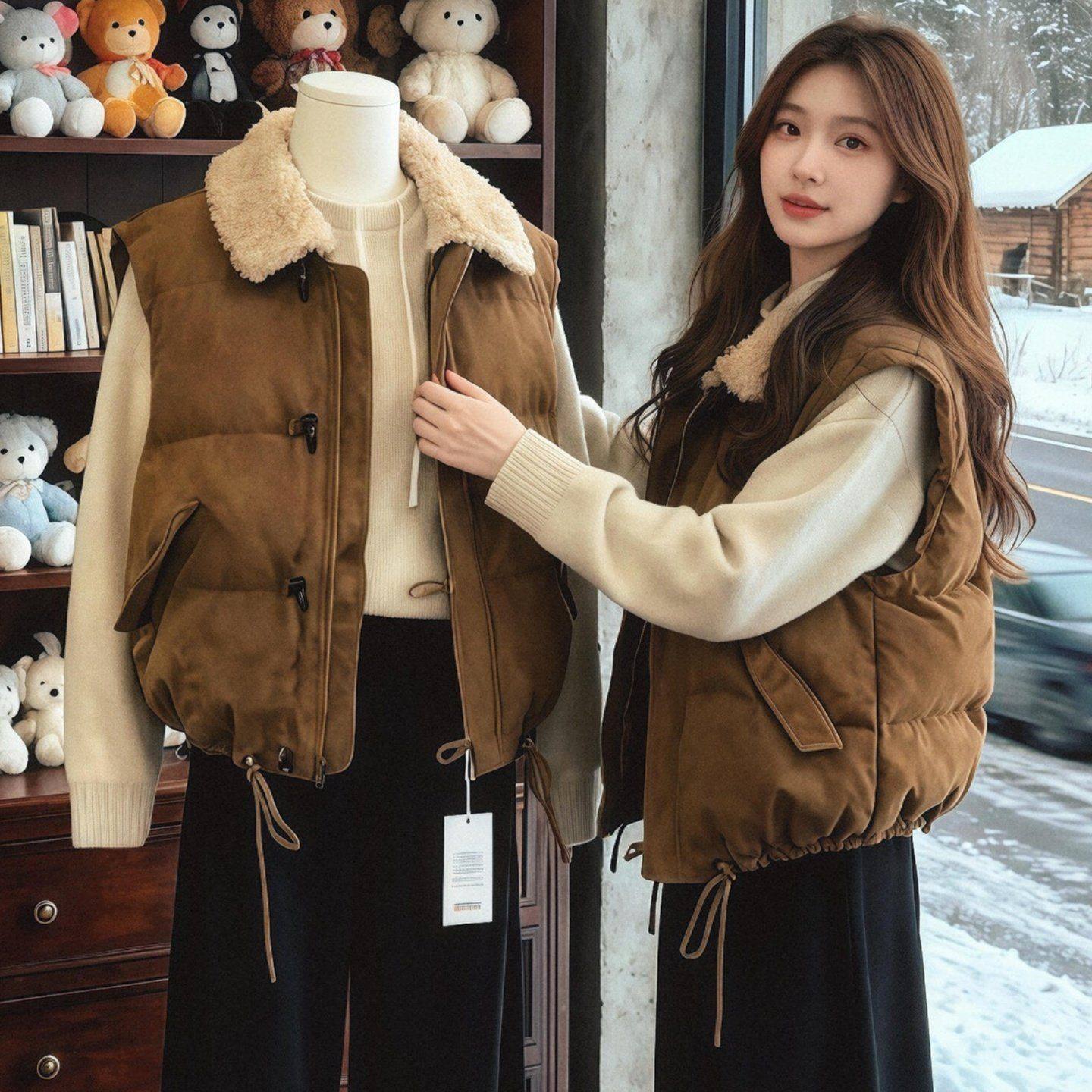 大码秋冬新款女士时尚拼接翻领无袖马甲保暖加厚背心外套,女装/女士精品,马夹,淘宝优惠券,粉丝福利购,淘宝优惠卷