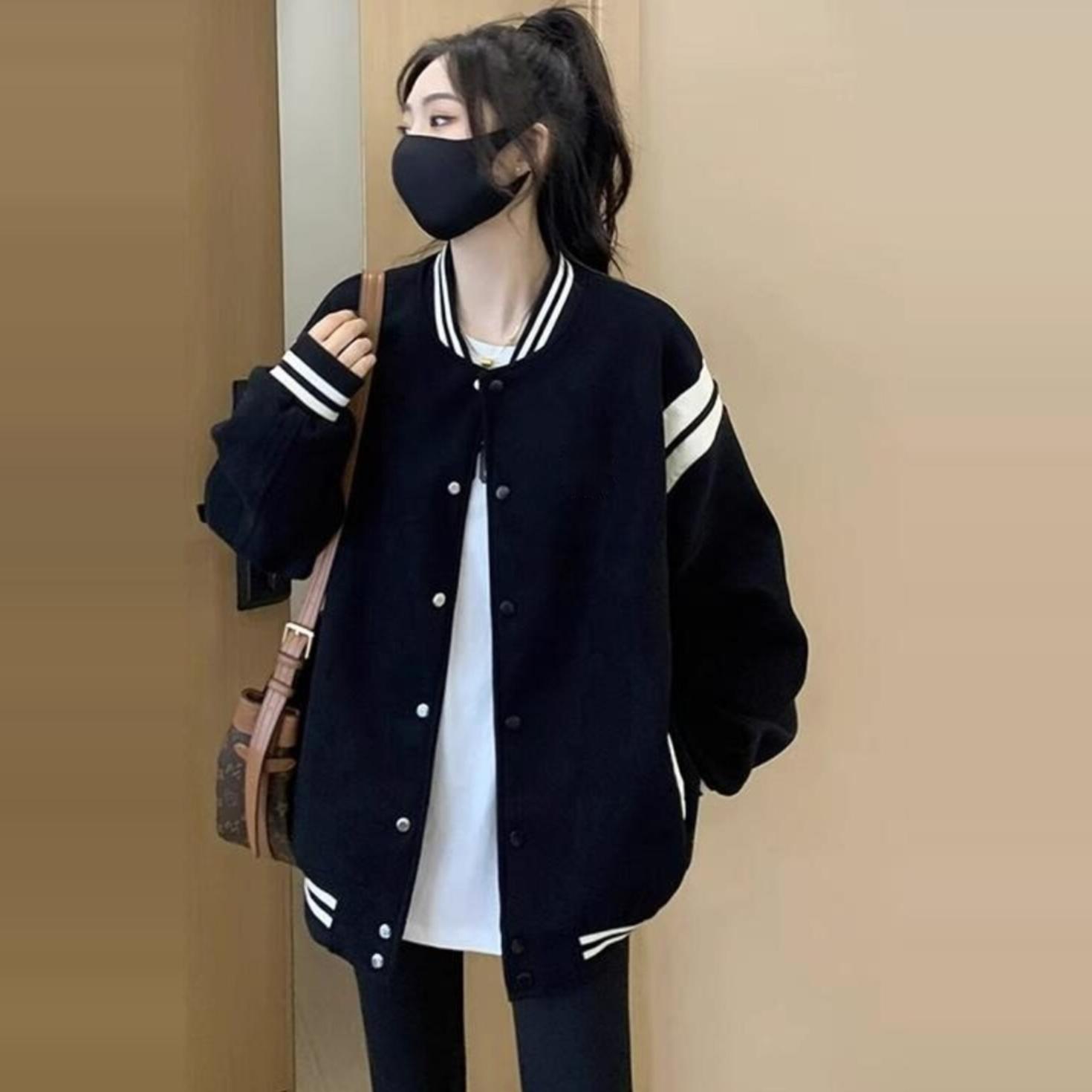 NY撞色拼接棒球服外套女秋冬季美式潮牌复古小众高级感加绒夹克女