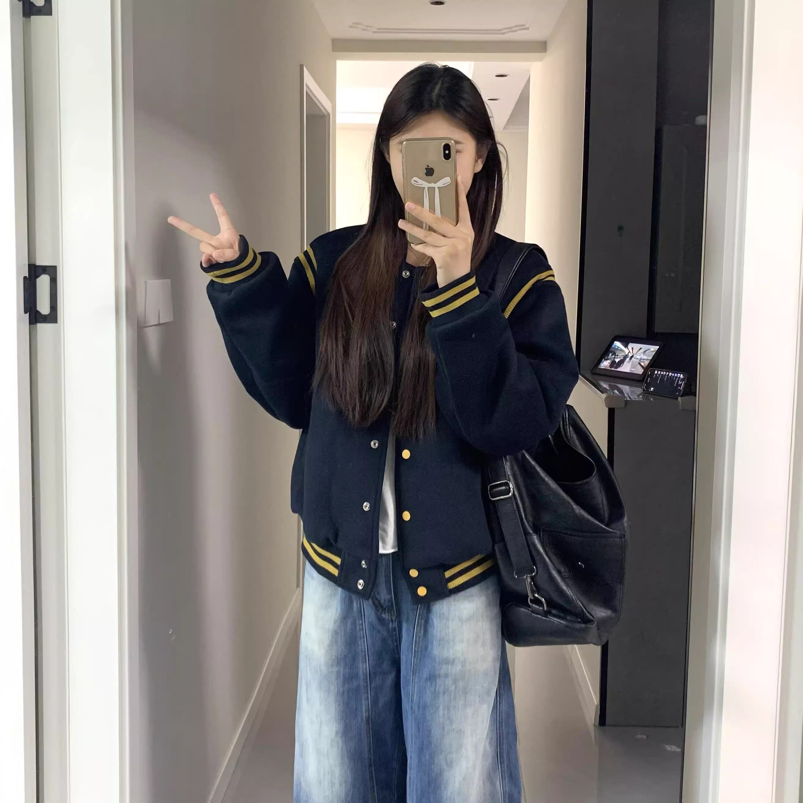 美式藏青色棒球服外套女春秋季宽松小个子设计感工装飞行卫衣上衣,女装/女士精品,短外套,淘宝优惠券,粉丝福利购,淘宝优惠卷