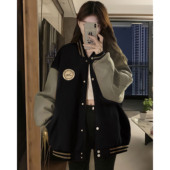 早秋薄款 外套女不加绒2024新款 宽松学生棒球服拼色潮流加绒加厚冬
