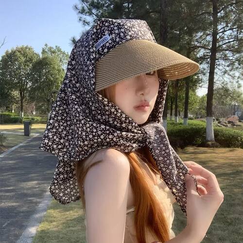 夏季女小碎花防晒渔夫草帽三角巾