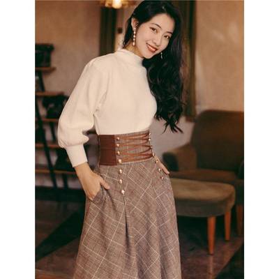 大衣内搭半身裙冬天配毛衣秋冬170高个子女生套装洋气气质两件套