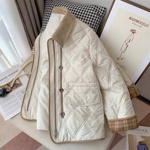 新款 胖mm翻领加厚棉衣棉服女春季 小众设计感宽松百搭外 女装 大尺码