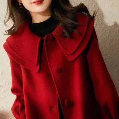 大码名媛风高端红色双面羊绒大衣女秋冬胖mm显瘦遮肉减龄毛呢外套
