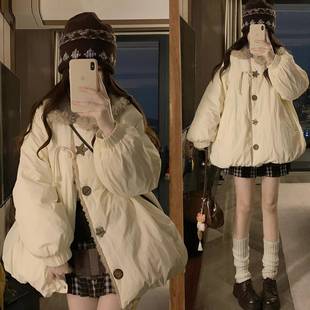 羽绒棉服女可爱风遮肉显瘦棉衣外套 胖mm减龄百搭2025新款 大码 女装