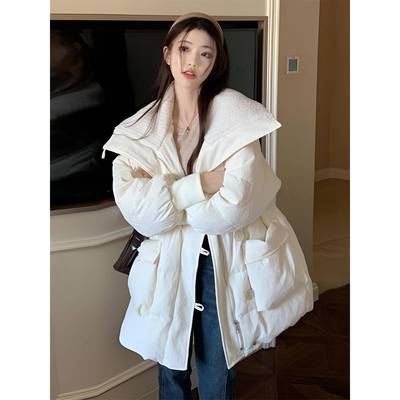 大码女装胖mm白色宽松百搭棉服外套女冬季加厚收腰显瘦超好看棉衣