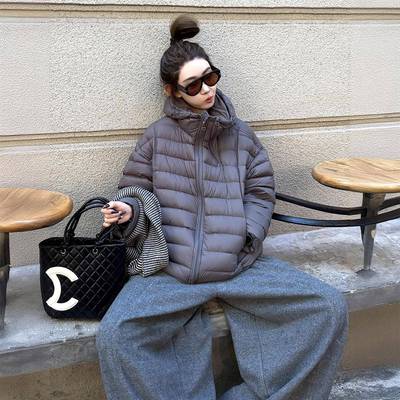 300斤大码女装美式复古灰色加厚棉服女胖mm休闲百搭保暖排骨外套