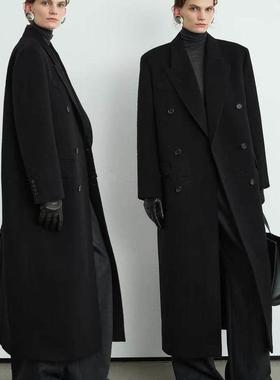 黑色双面羊绒外套女秘鲁INCA进口100%BABYALPACA经典长款西装大衣