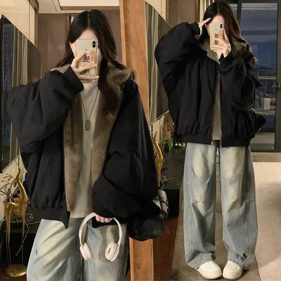 300斤特大码女装黑色连帽双面穿棉服女胖mm时髦百搭加厚保暖外套