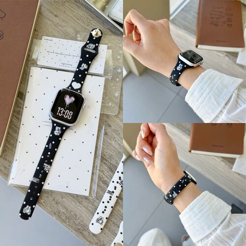 波点小熊硅胶表带适用苹果S10手表S11iwatch9新款applewatch876SE
