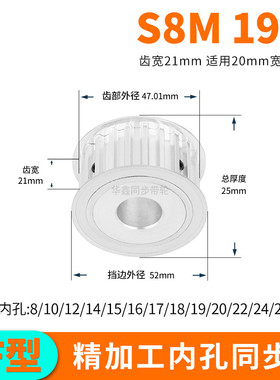 同步轮S8M19齿宽21内孔8 10 12 14 15 17 19 20同步带轮S8M15套装