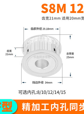 同步轮S8M12齿宽21内孔810121415齿轮TPAS8M15同步带轮皮带轮套装