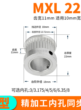 同步轮MXL22齿宽11内孔4/5/6/8/10同步带轮TP22MXL037KP5套装定做