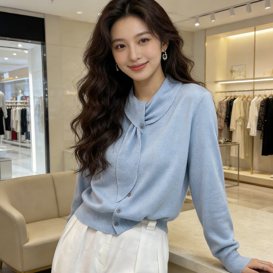 优雅风绑带V领针织开衫女2026春季新款 显瘦百搭薄毛衣外套06813