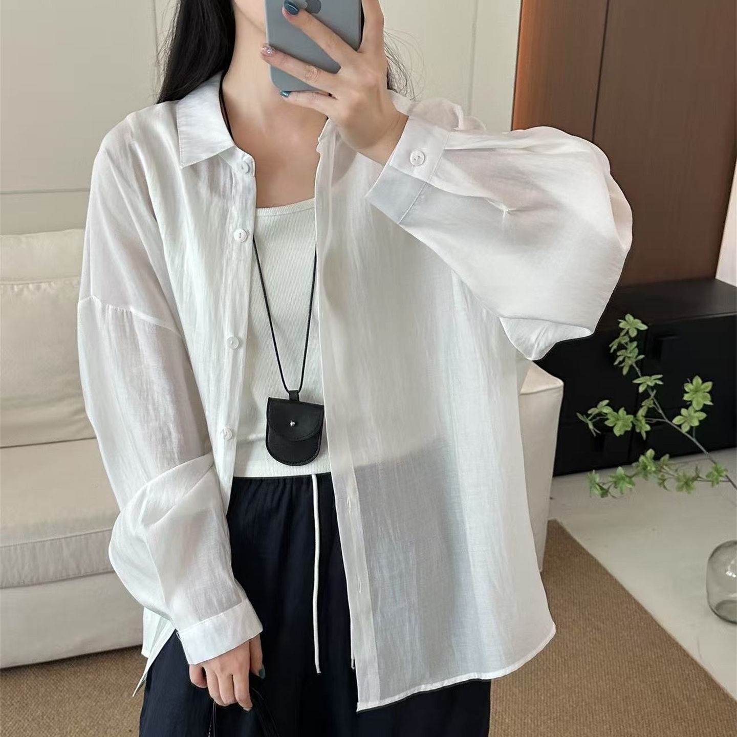 25夏季新款时尚百搭翻领高级感长袖衬衫女欧货正品防晒上衣26321