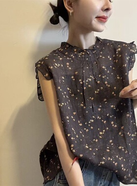 复古碎花木耳边衬衫女2026夏季新款短袖减龄显瘦温柔上衣潮32125
