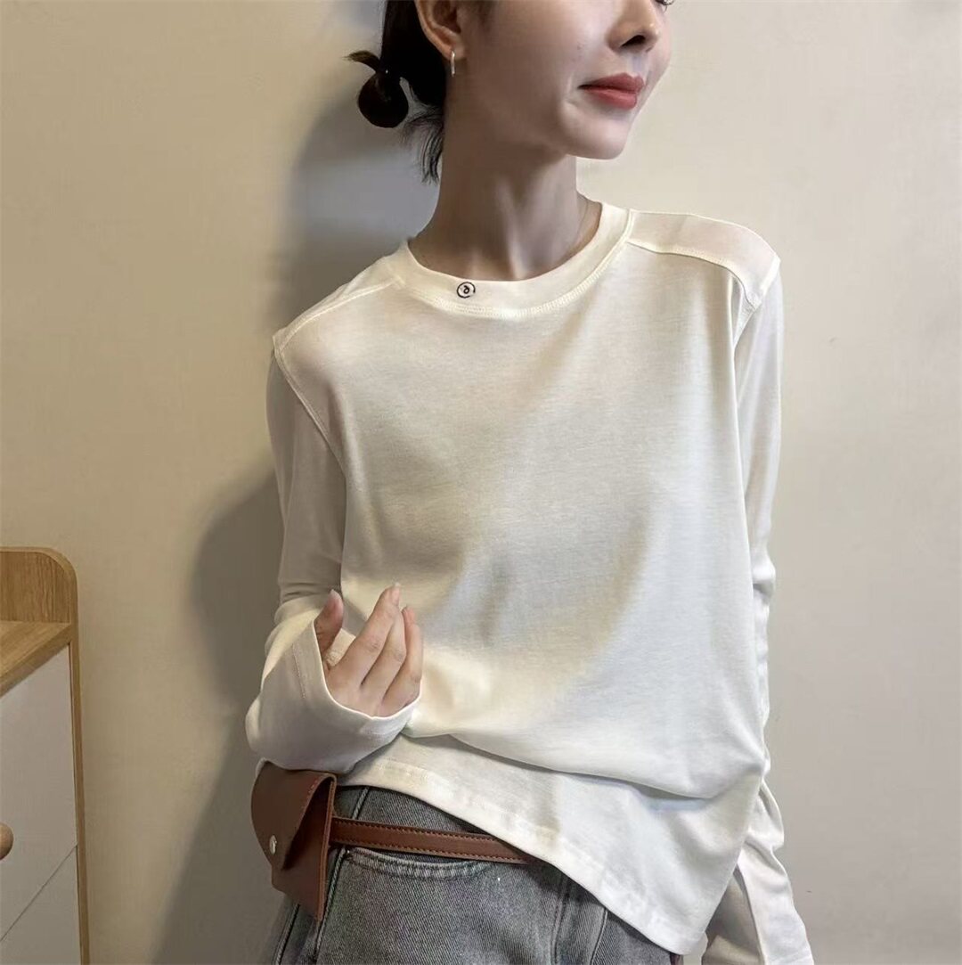 2026春季新款通勤风长袖T恤女宽松圆领显瘦百搭打底衫上衣31293
