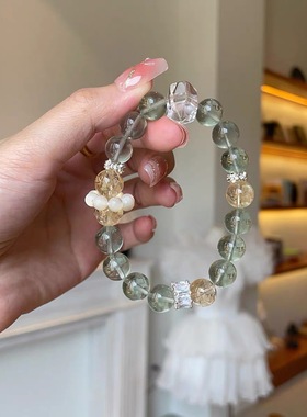天然绿水晶黄阿塞绿发晶绿萤石手链多宝毕业手串送礼女