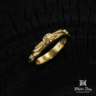 【定制款】银饰BWL正品 R217G 18k黄金十字海浪戒指 小指尾戒对戒