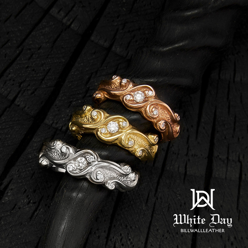 【现货】银饰BWL 18K黄金无边海浪戒指 镶嵌天然钻石R205G