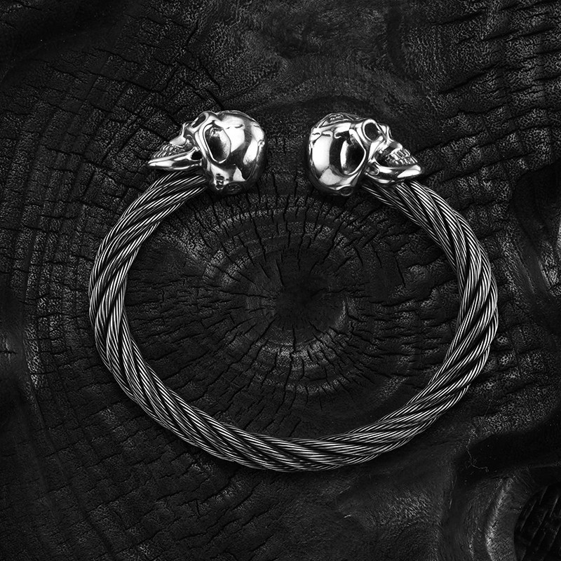 【现货】BWL正品银饰 复古骷髅绞丝手镯 B567-VS