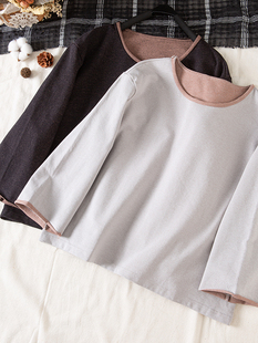 2026春文艺厚实双面双色针织牛仔毛圈休闲上衣长袖套头T恤女壹旧