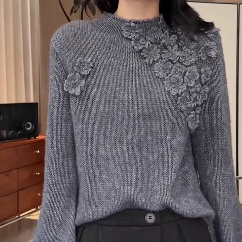 立体花朵重工针织衫女秋冬新款折