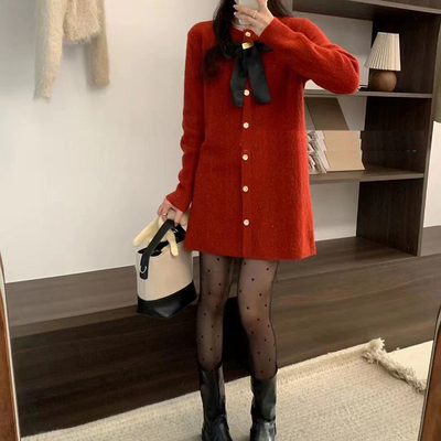 小香风直筒毛线纯色蝴蝶结折扣