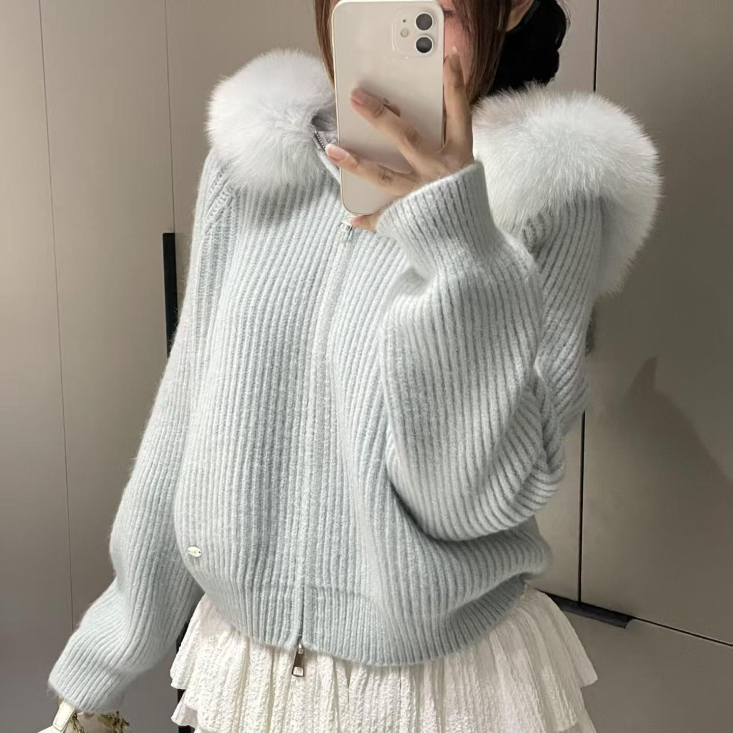 秋冬新款慵懒风连帽毛领双拉链针织开衫女高级感时尚宽松保暖外套,女装/女士精品,毛针织衫,淘宝优惠券,粉丝福利购,淘宝优惠卷