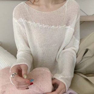 韩系设计感拼接碎花套头针织衫女2026年春夏新款百搭软糯防晒罩衫