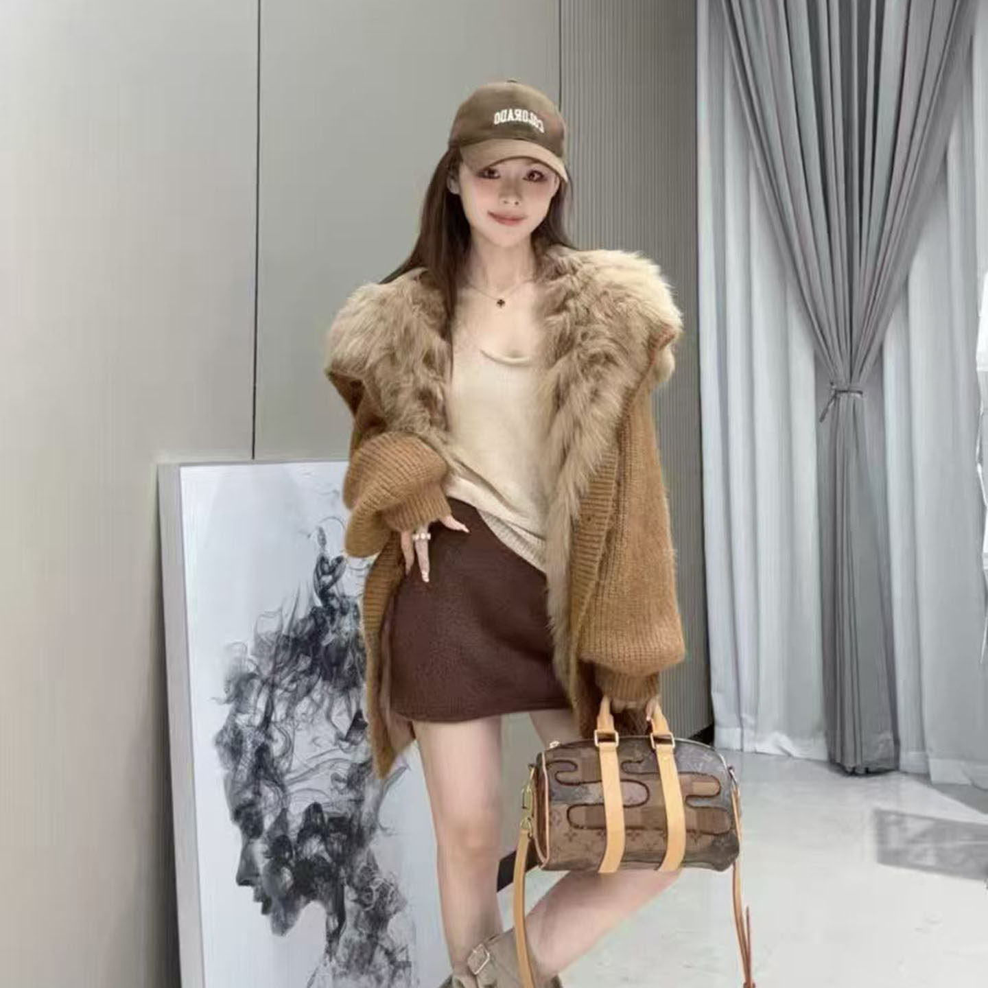 美式毛毛拼接海军领口袋针织开衫秋冬新款时尚宽松保暖仿皮草外套,女装/女士精品,毛针织衫,淘宝优惠券,粉丝福利购,淘宝优惠卷