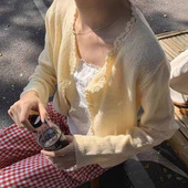 时尚 温柔系短款 配裙子披肩 女春秋新款 春夏甜美花边单排扣针织开衫