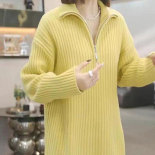 毛衣半拉链高领针织衫女秋冬新款胖mm时尚宽松显瘦遮屁股内搭上衣