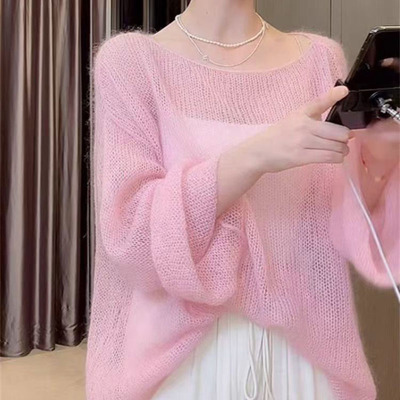 亿雪绒韩系镂空长袖薄款针织衫