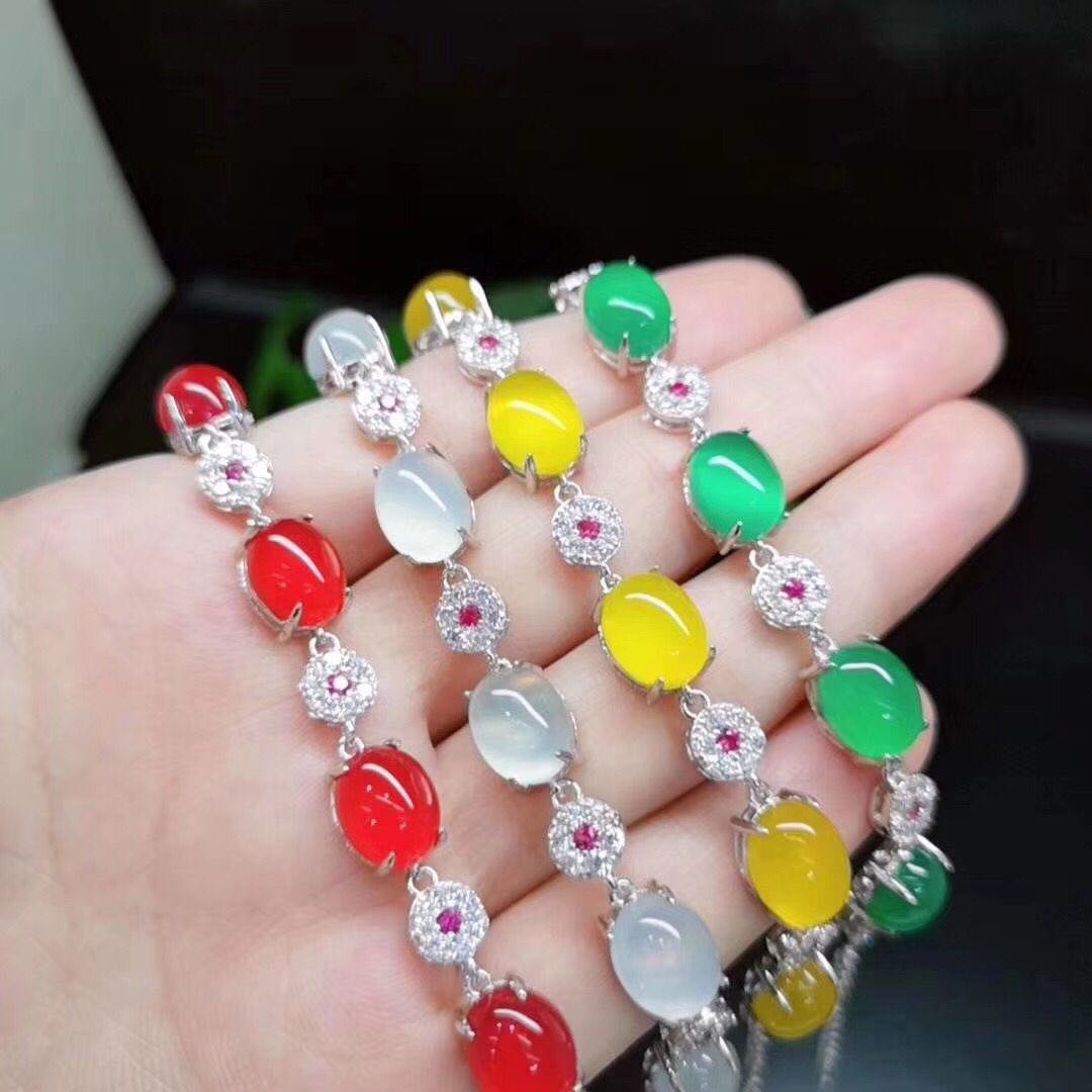 冰种镀银手串水晶饰品绿玉髓