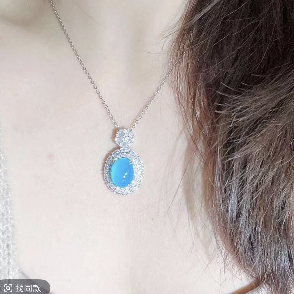 天空蓝玉髓吊坠绿玉髓锁骨链