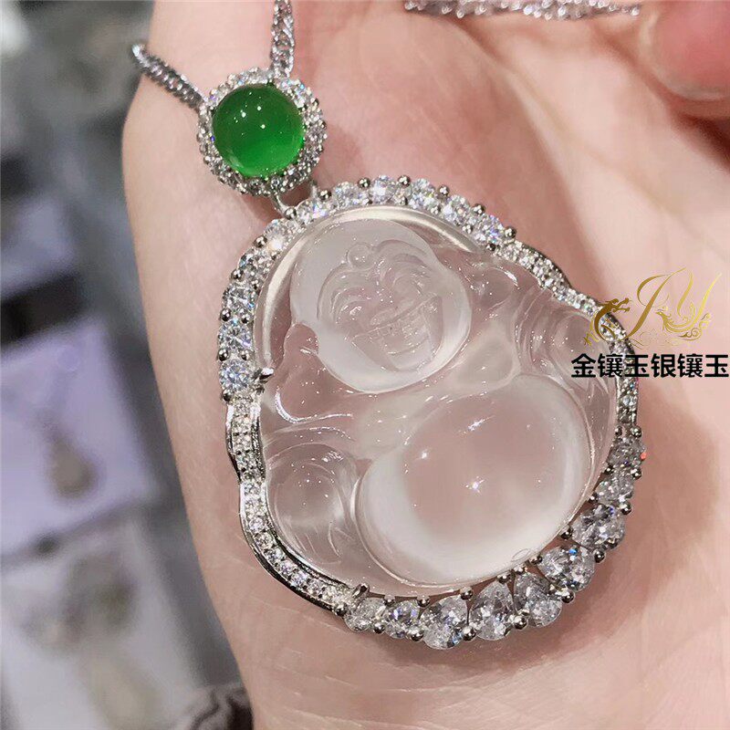 玻璃种玉髓笑佛玛瑙本命年吊坠