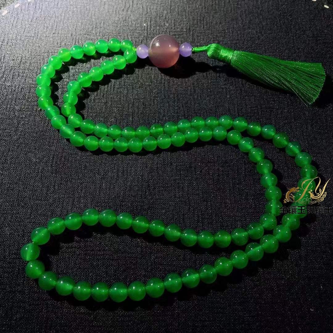 天然阳绿玉髓项链长款流苏佛珠帝王绿玛瑙圆珠子毛衣链多圈手串女